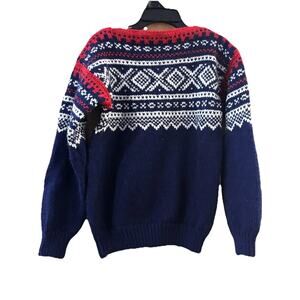 Boys Fair Isle Sweater No Size Tag See Discription Red White Blue Ski Snow Cold